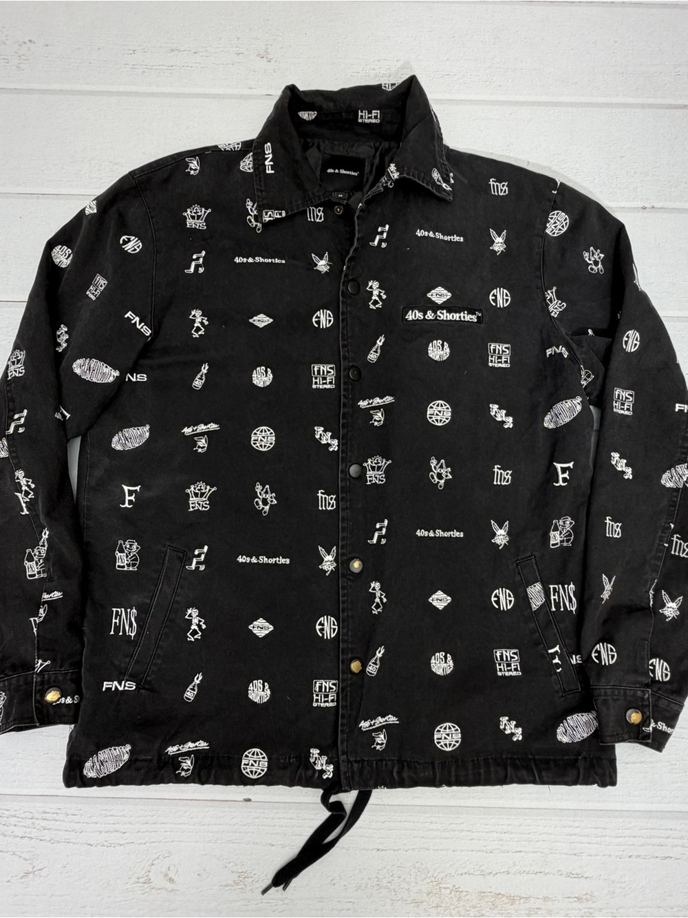 40s & Shorties Black Embroidered Coach Jacket Men’s Medium
